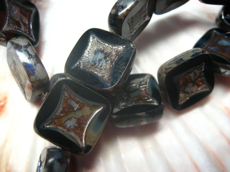 Square Beads Black Jet Picasso schwarz Glasperlen 2x