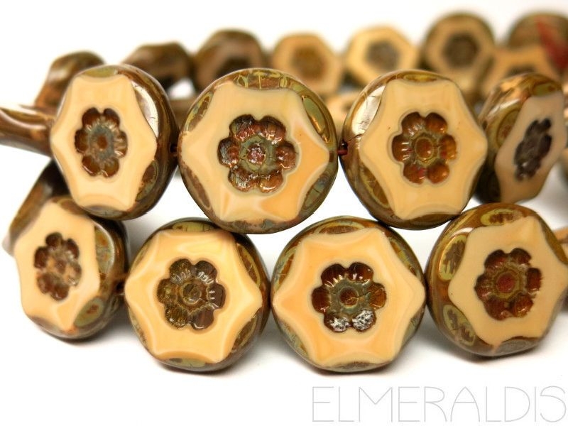 2x Slim Flower Caramel Picasso Glasperlen