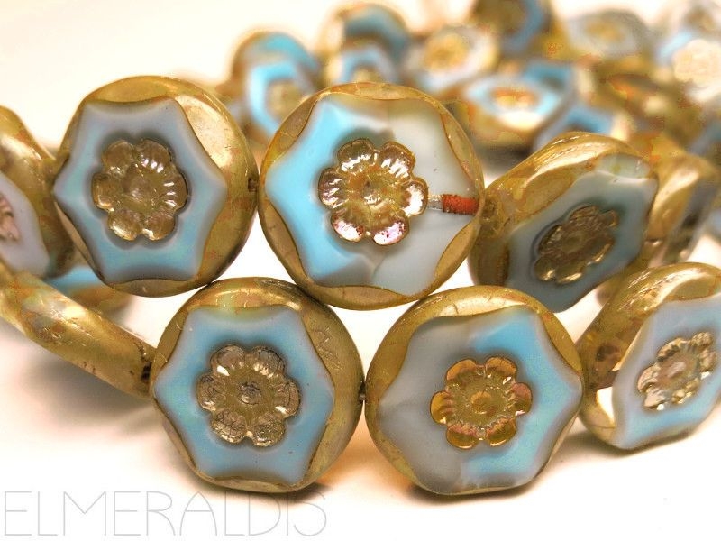 Slim Flowers Blumen Aqua Opal Picasso Glasperlen 2x