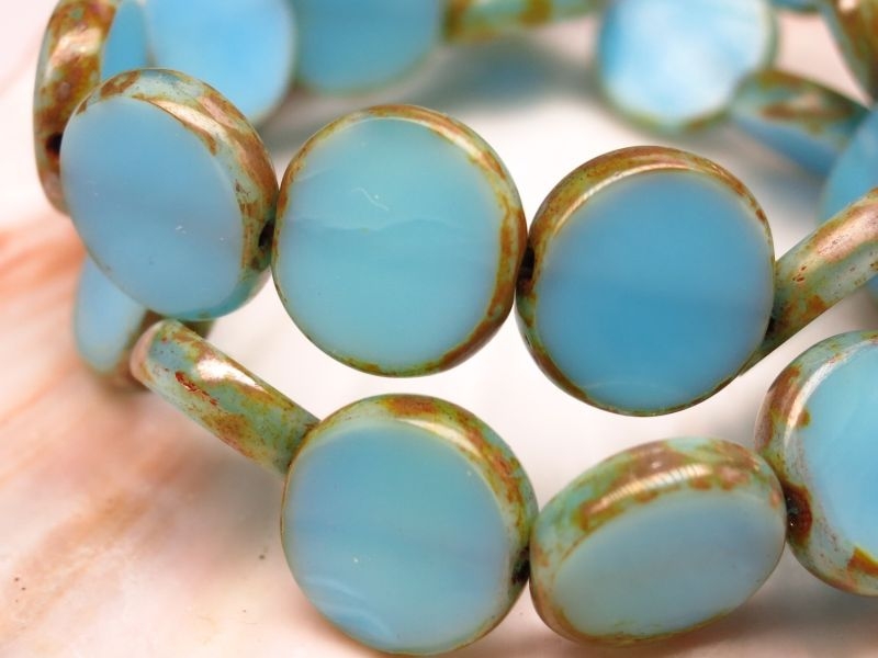 Carved Lentil Coins Scheiben Turquoise Blue Glasperlen 5x