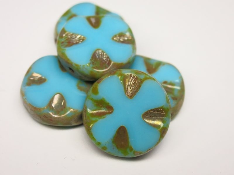 Cross Coin Turquoise Blue türkis Glasperlen 2x