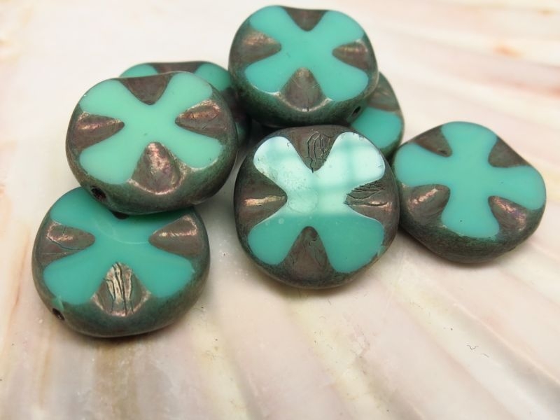 Cross Coin Turquoise Mint türkis Glasperlen 2x