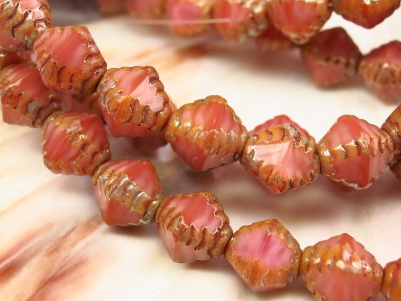 8mm Lantern Bicone Rose Coral Picasso 5x