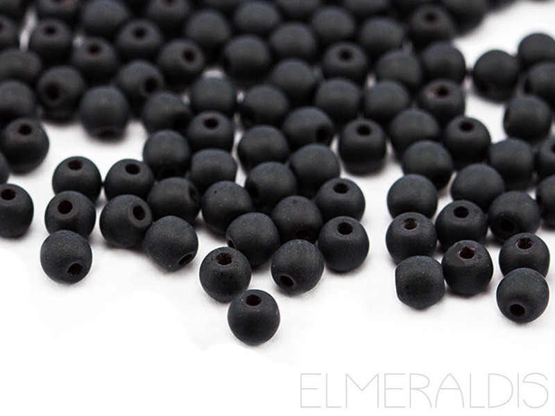 3mm Glasperlen Jet Black Matte schwarz 50x