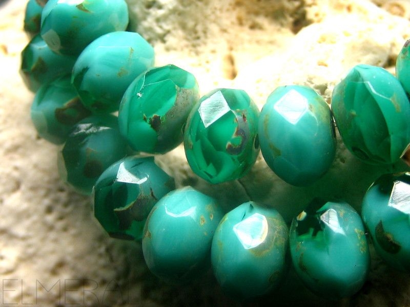 4x Rondelle Turquoise Emerald Mix Glasperlen 6x8mm