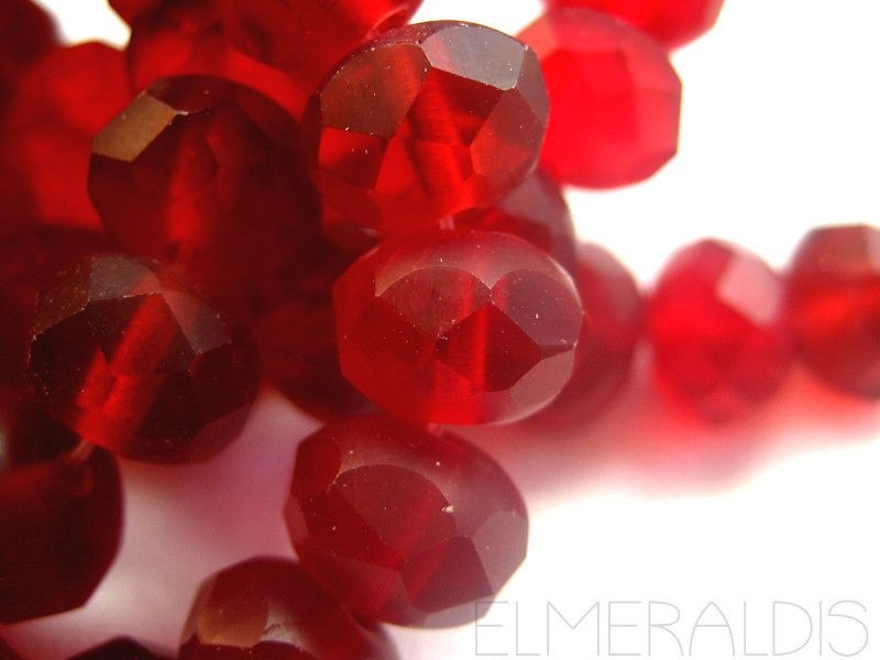 4x Rondelle Ruby Red Matte Mix Glasperlen 6x8mm