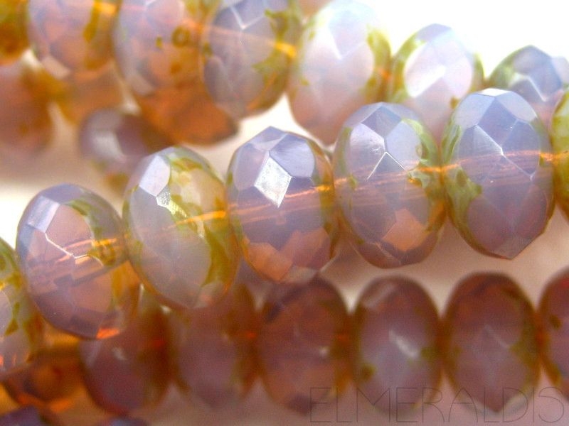 4x Rondelle Lavender Opal Milky lila violett 6x8mm