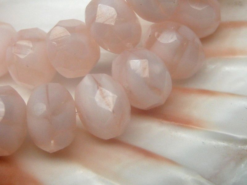 4x Rondelle Light Pink Swirl Glasperlen 6x8mm