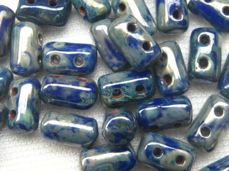 3 x 5mm 10g Rulla Beads Opaque Blue Picasso Silver