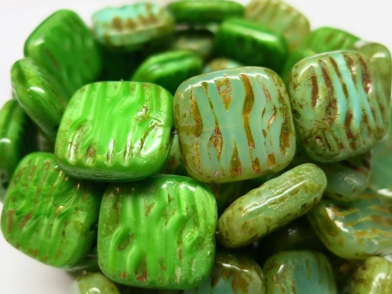 2x Square Green Turquoise Mix Picasso Glasperlen