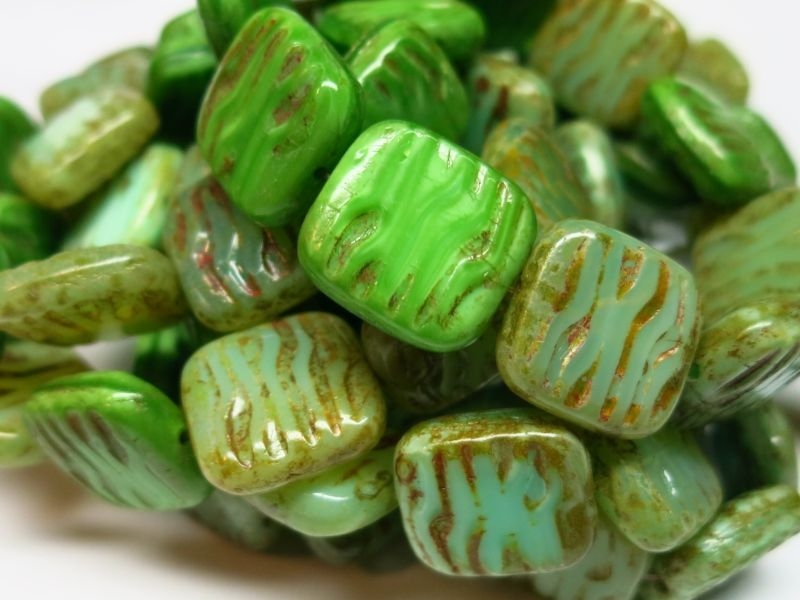 Square Beads Green Turquoise Mix Picasso Glasperlen 2x