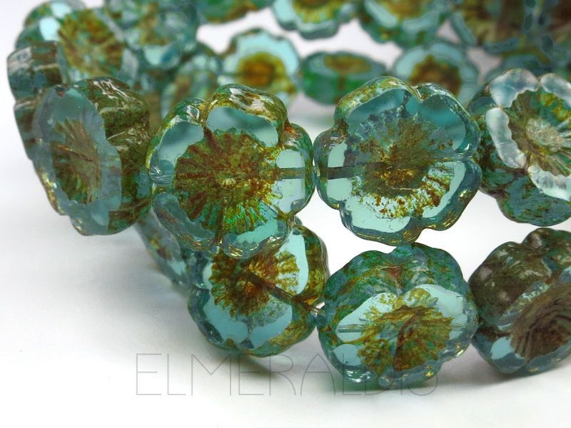 Flowers Blumen Aqua Picasso Glasperlen 2x