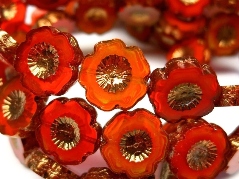 2x Flower Orange Red Bronze Glasperlen