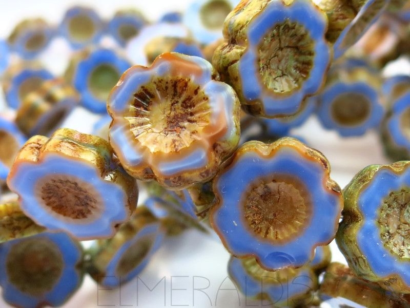 Flowers Blumen Blue Orange Picasso Glasperlen 2x