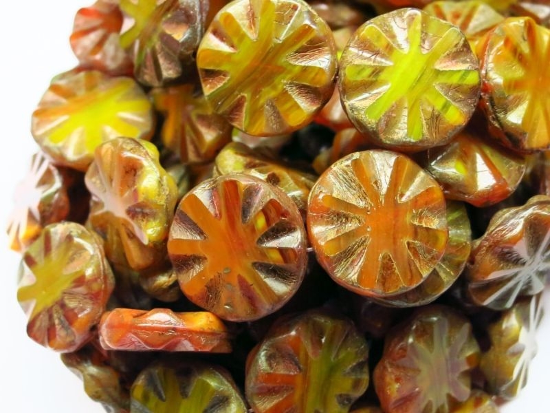 Chunky Coin Orange Yellow Mix Picasso Glasperlen 2x