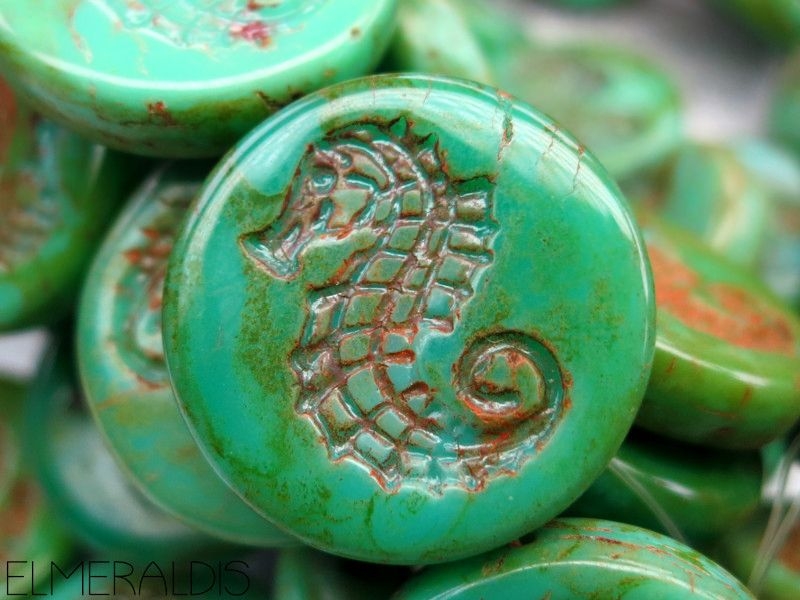 1x Seahorse Turquoise Green Shine Picasso