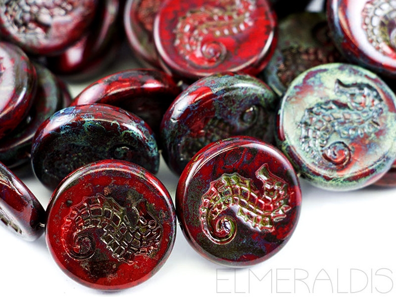 23mm Seahorse Beads Dark Red Picasso dunkelrot 1x