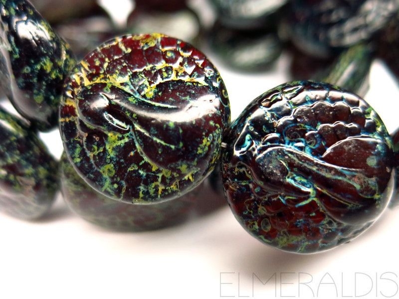1x Peacock Dark Garnet Picasso Glasperlenn