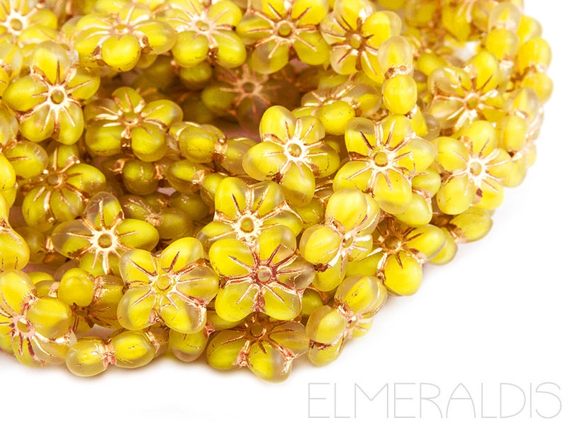 15mm Blumen Flowers Yellow Crystal Gold Picasso 4x
