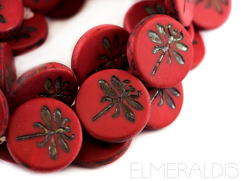 23mm Dragonfly Beads Dark Red Matte Picasso dunkelrot 1x