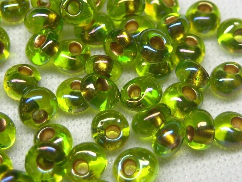 3mm 10g TOHO Magatama Gold Lined Rainbow Peridot