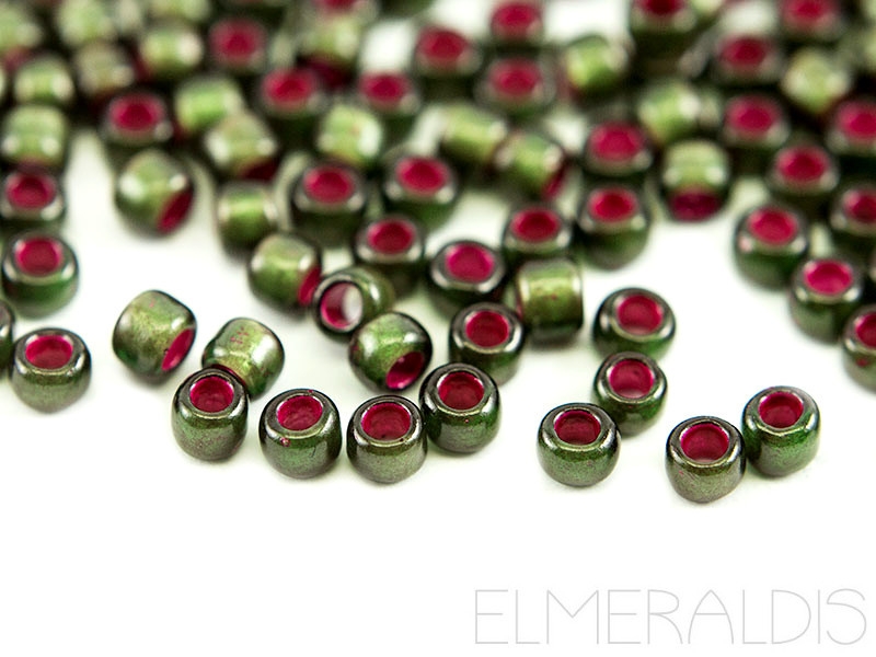 6/0 10g TOHO Rocailles Frost Olivine Pink Lined