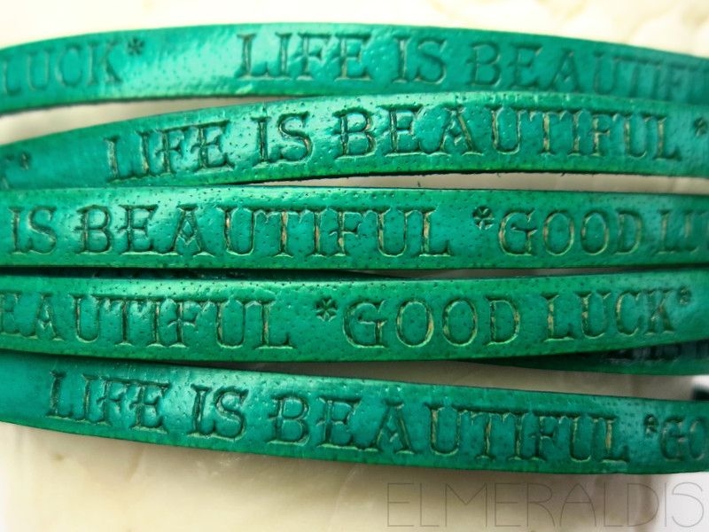 5mm Lederband flach GOOD LUCK Emerald dunkelgrün 20cm