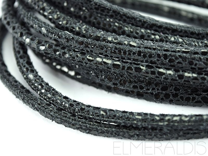 4mm Nappa Lederband Black Broken Paint 20cm